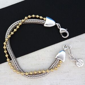 Mixed Metal Bracelet, Braided Metal, Beads, Boho Chic, NWT